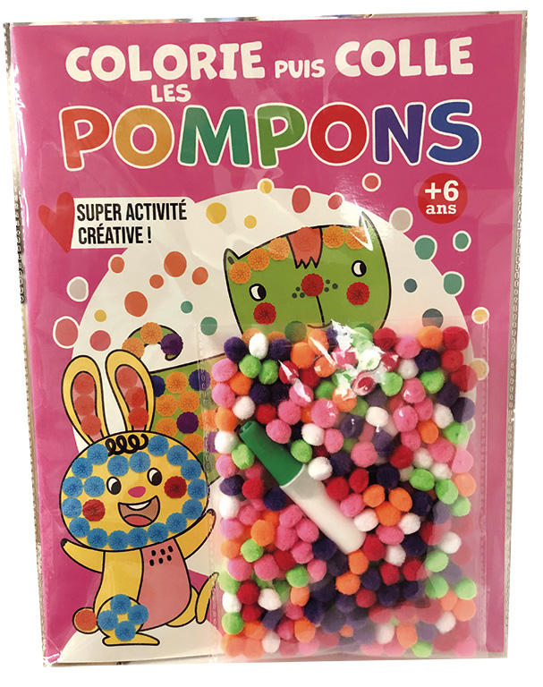 Colorie puis colle les pompons