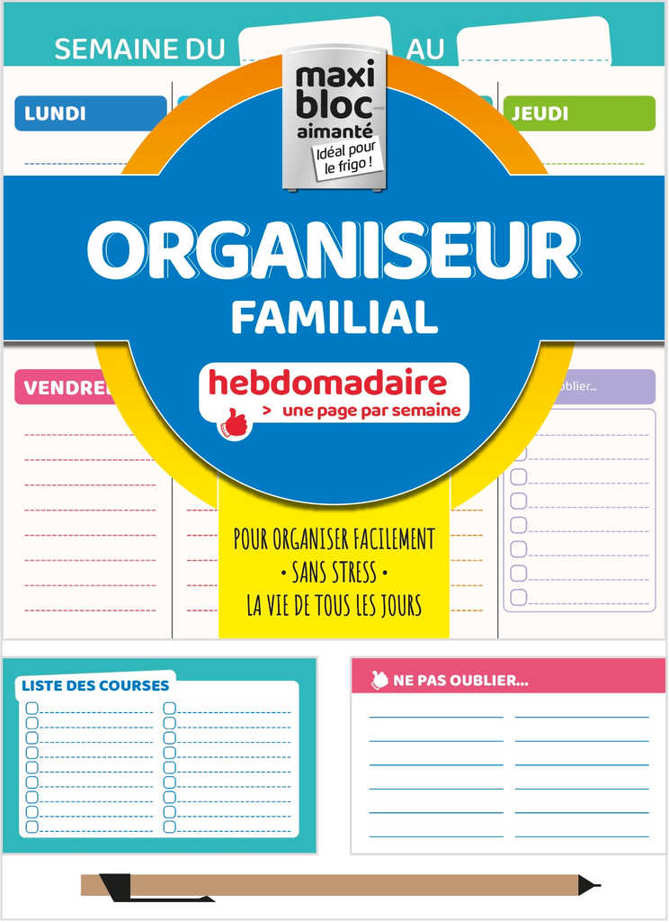 Organiseur familial - Maxi bloc aimanté BLEU + 1 porte mine