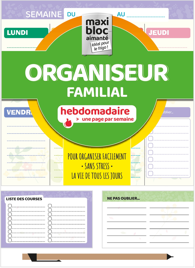 Organiseur familial - Maxi bloc aimanté VERT + 1 porte-mine