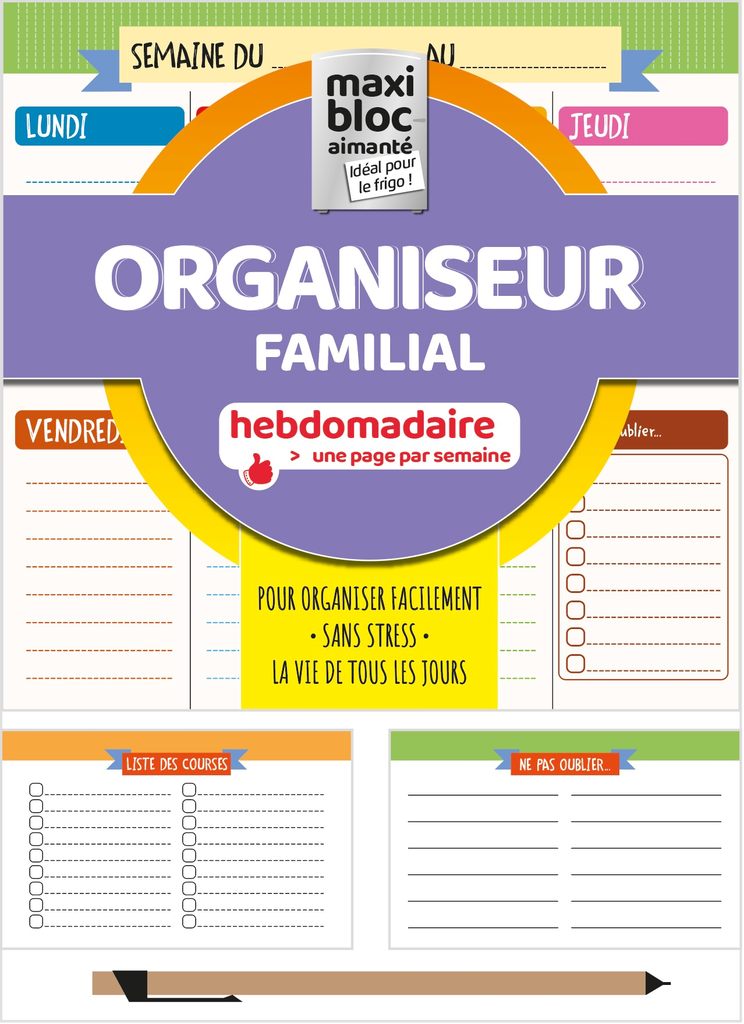 Organiseur familial - Maxi bloc aimanté VIOLET + 1 porte-mine