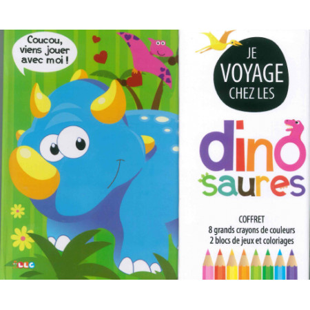 Je voyage chez les dinosaures - coffret 2 blocs + 8 crayons