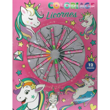 Coloriage Licornes - Set circulaire de 12 crayons gras