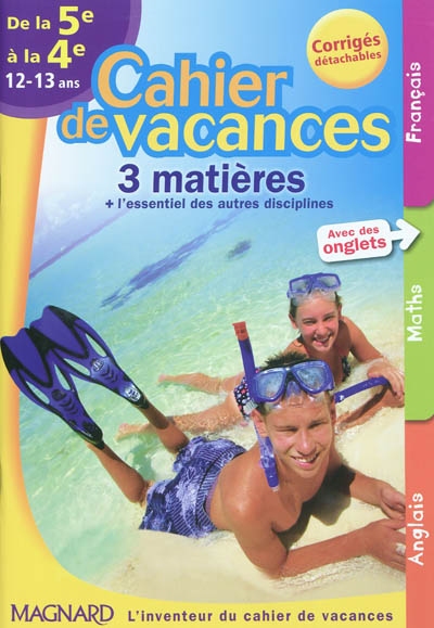 Cahier de vacances 3 matières de la 5e à la 4e