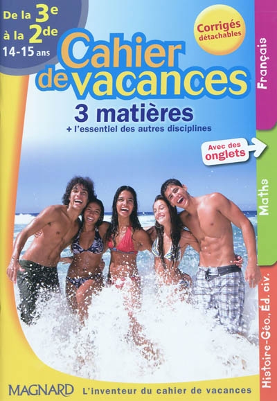 Cahier de vacances 3 matières de la 3e à la 2e