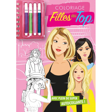 Coloriage filles au top + 4 minis feutres