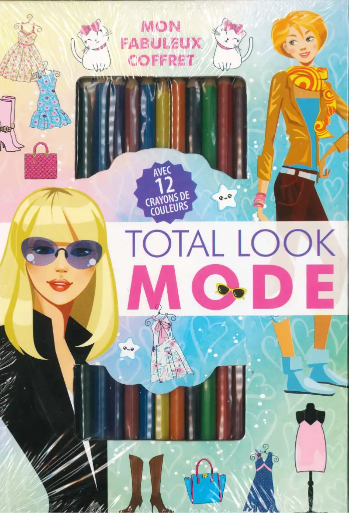 Coffret de coloriage - Total look mode (1 bloc + 12 crayons)