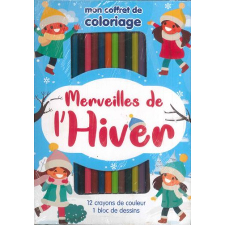 Coffret de coloriage - Merveilles de l'Hiver (1bloc + 12 crayons)