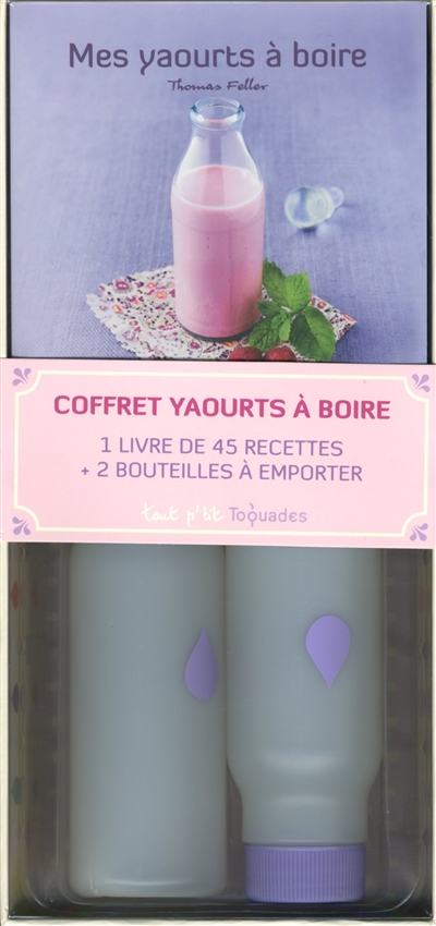 Coffret Yaourts à boire - 1 livre de 45 recettes + 2 bouteilles à emporter