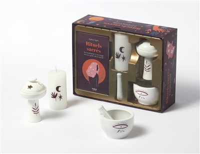 Coffret Rituels sacrés - Avec 1 mortier, 1 brûle-encens, 1 bougie et 1 livre de 80 pages 
