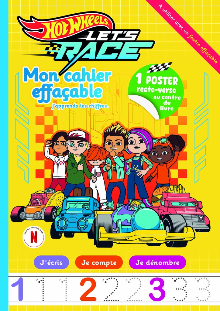 Mon cahier effaçable - Les chiffres - Hotwheels