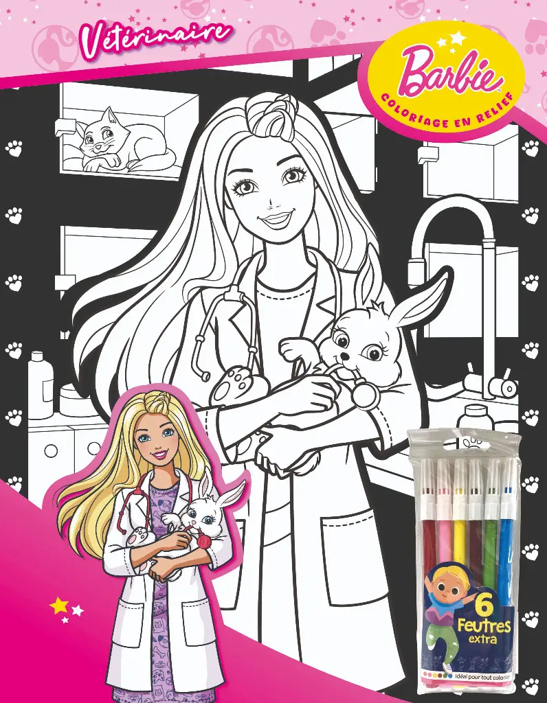 Feutrine Barbie - Vétérinaire 3 avec 6 feutres