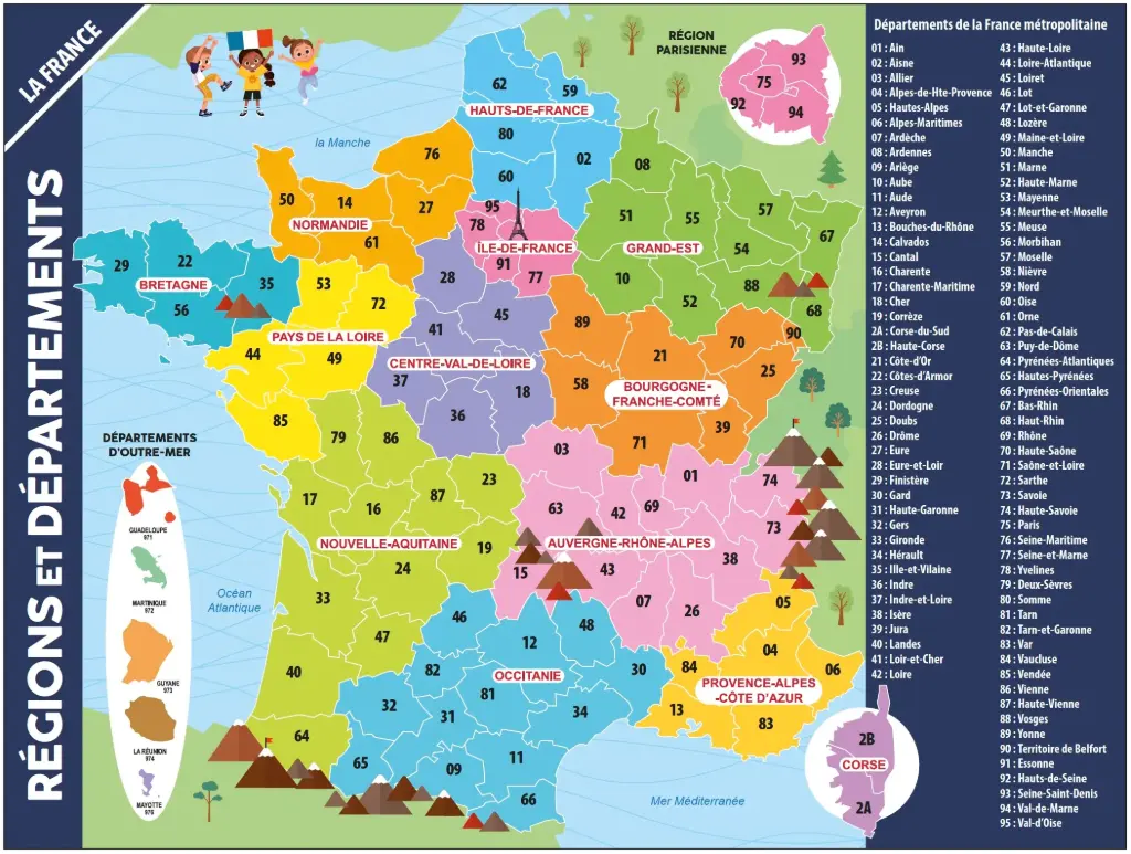 Poster - La France, régions, villes et départements (recto-verso)
