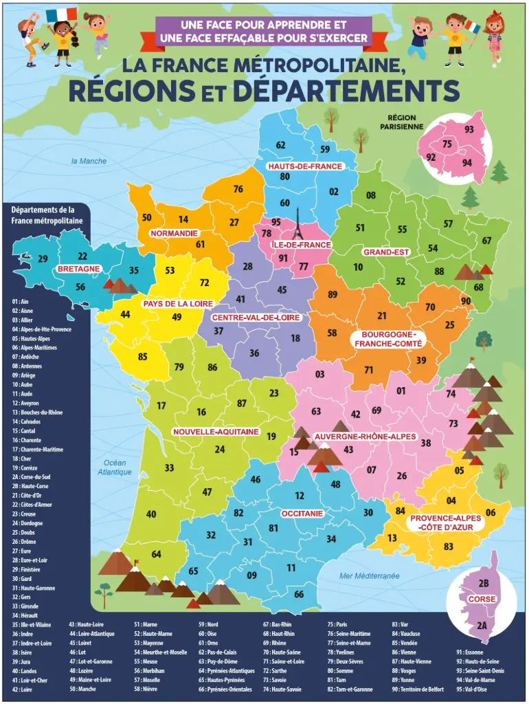 Poster effaçable - La France métropolitaine (recto-verso)