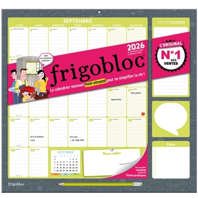 FRIGOBLOC MENSUEL 2026 CALENDRIER D'ORGANISATION FAMILIALE PAR MOIS