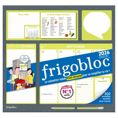 FRIGOBLOC HEBDOMADAIRE 2026 - CALENDRIER D'ORGANISATION FAMILIALE PAR SEMAINE (DE SEPT. 2025 À DÉC 2026)