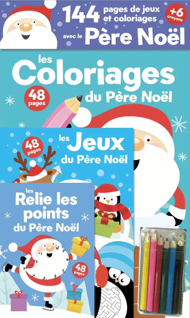 Pochette - 1 Coloriages, 1 jeux et 1 points à relier + 6 minis crayons