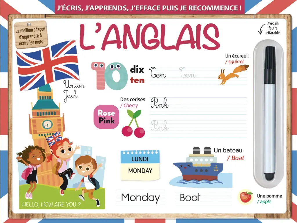 ARDOISE EFFACABLE RIGIDE ANGLAIS 