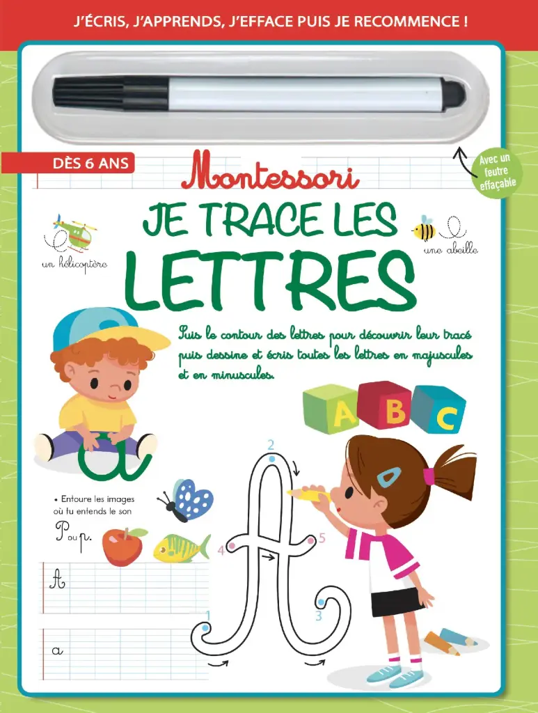 Livre effaçable - Je trace les lettres + 1 feutre Montessori