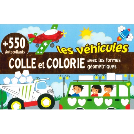 [SDP10117] Colle et colorie - Les Véhicules +550 stickers avec formes géométriques
