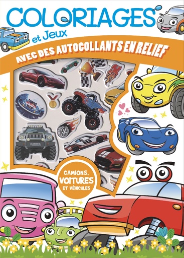 [MXL16824] Coloriages et jeux avec autocollants relief - Camions, Voitures et véhicules