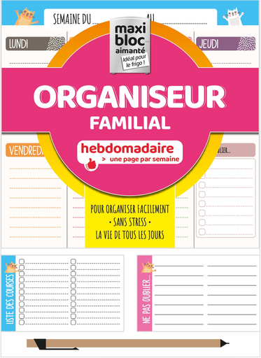 [MXL8724] Organiseur familial - Maxi bloc aimanté ROSE + 1 porte mine