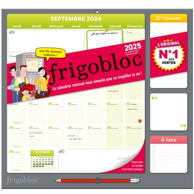 [5193341] Frigobloc Mensuel 2025 : Calendrier d'organisation familiale / mois (de sept. 2024 à déc. 2025)