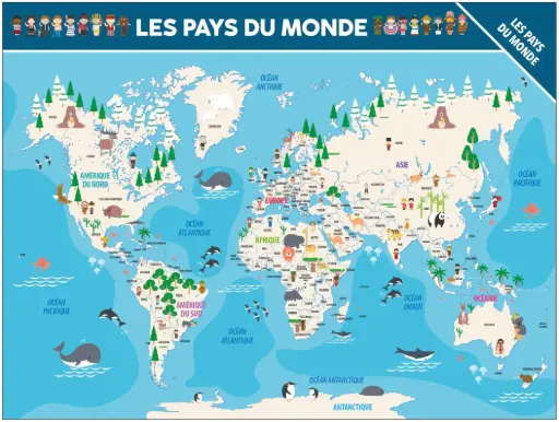 [MXL3725] Poster - Les pays du monde, continents et oceans (recto-verso)
