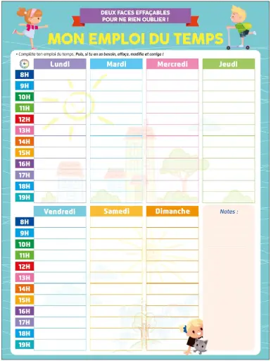 [MXL5025] Poster effaçable - Mon emploi du temps, calendrier (recto-verso)